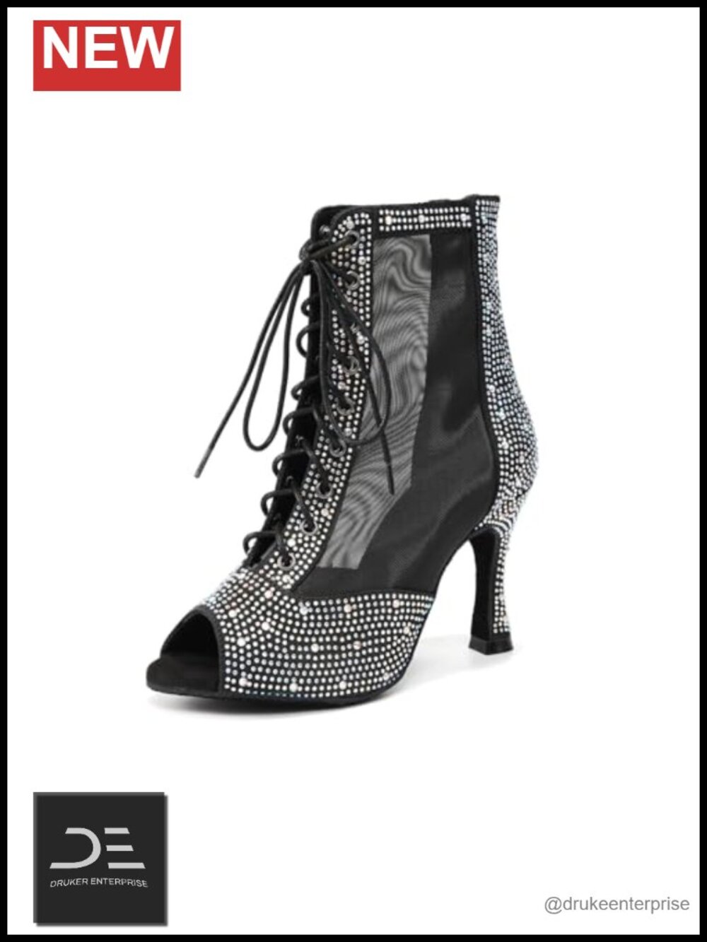 Rhinestone Open Toe Dance Boots 3.5 Inch Heel Ballet Ankle Boots Women's